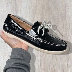 White Mountain Headsail Black Patent Leather Boat Shoes Preppy Loafers Mens 10M